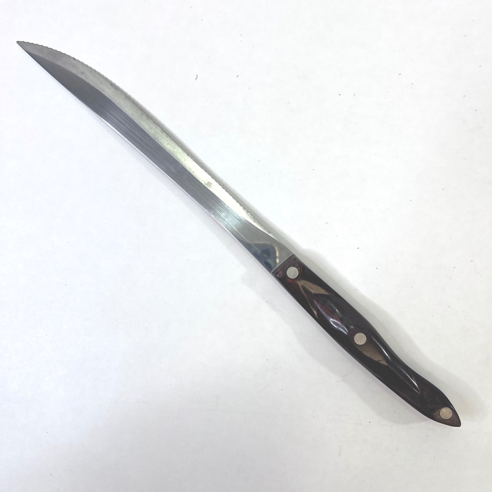 Vintage Cutco 1723 Carving Knife 1971-1981 Red Black Swirl Serrated USA